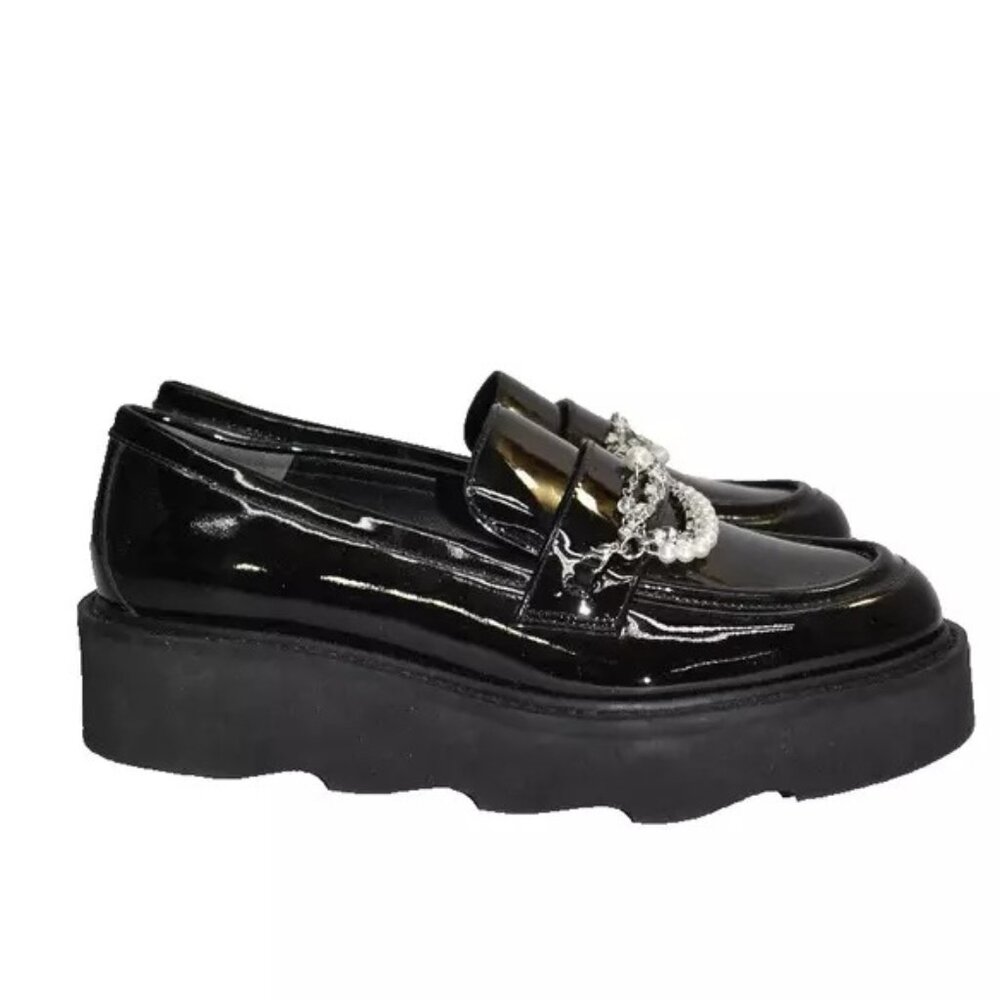 $575 STUART WEITZMAN Pearldrop Platform Loafer PLATFORM PATENT BLACK 6.5 (DB20) - Picture 2 of 7